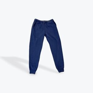 Navy Blue Cotton Blend Fleece Joggers Sweatpants with Drawstring Waist